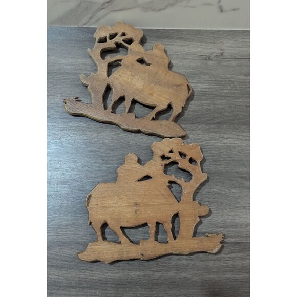 Hand-Carved Wooden Wall Decor Rustic Man On Oxen Scene 10" Chinese Asian Farmhou - Picture 3 of 7